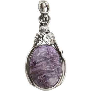 Pendant Only Large Sterling Silver Charoite Penda… - image 1