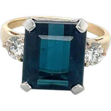 14K Yellow Gold Indicolite Tourmaline and Diamond… - image 1