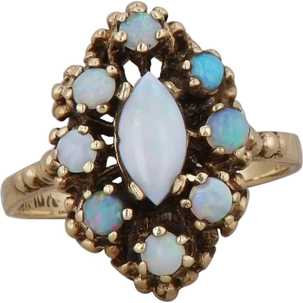 10k Yellow Gold Opal Cabochon Marquise Cluster Ri… - image 1