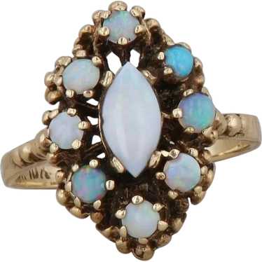 10k Yellow Gold Opal Cabochon Marquise Cluster Ri… - image 1
