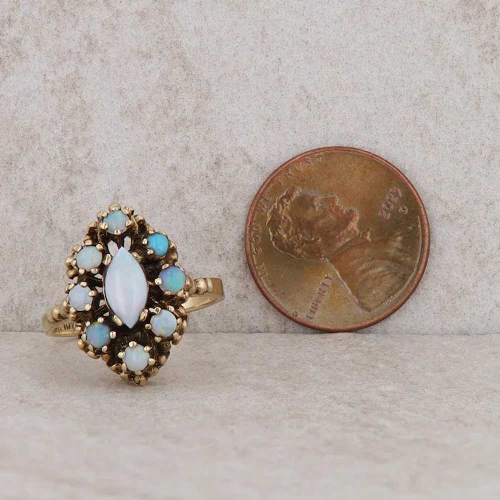 10k Yellow Gold Opal Cabochon Marquise Cluster Ri… - image 5