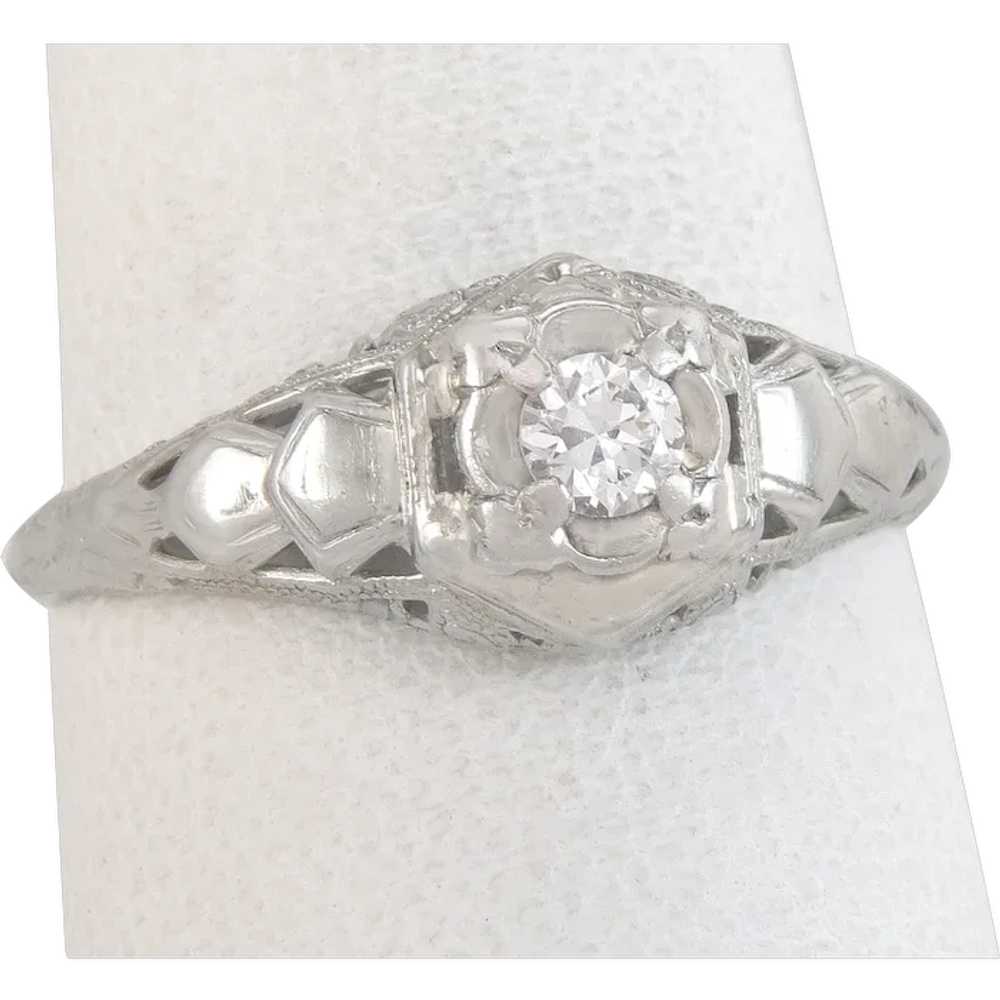 Antique .13ct Diamond 14K White Gold Art Deco Sol… - image 1