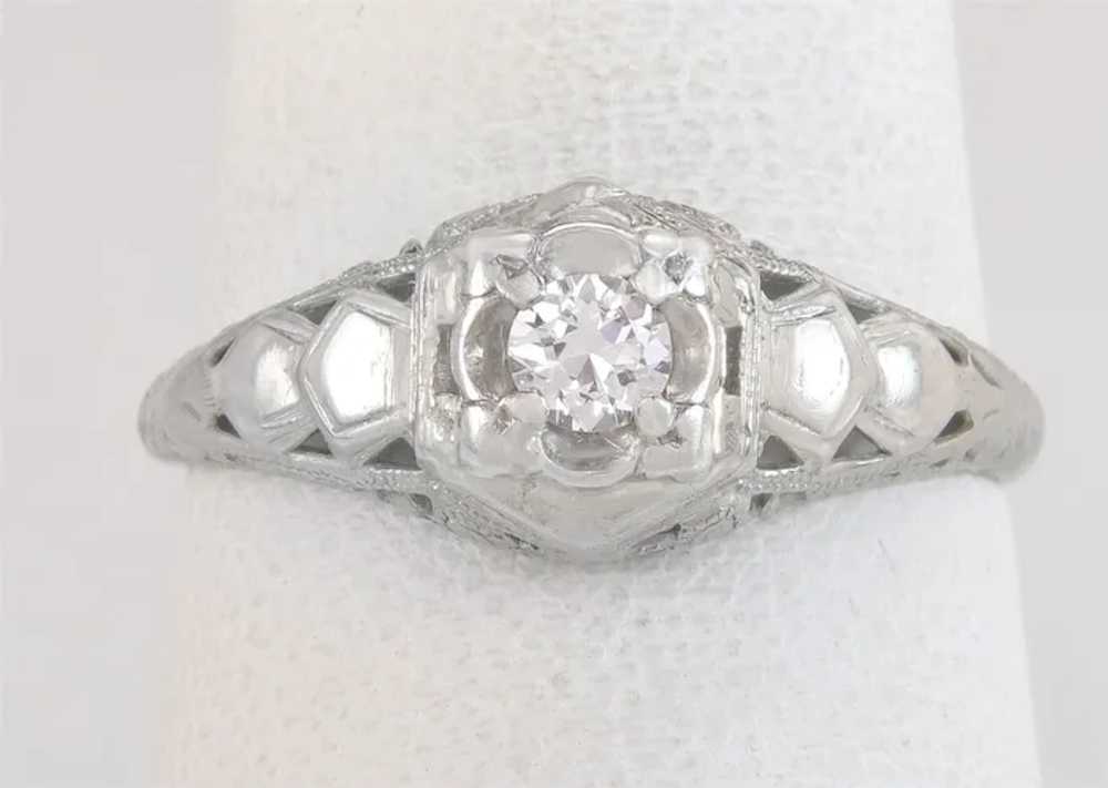 Antique .13ct Diamond 14K White Gold Art Deco Sol… - image 2