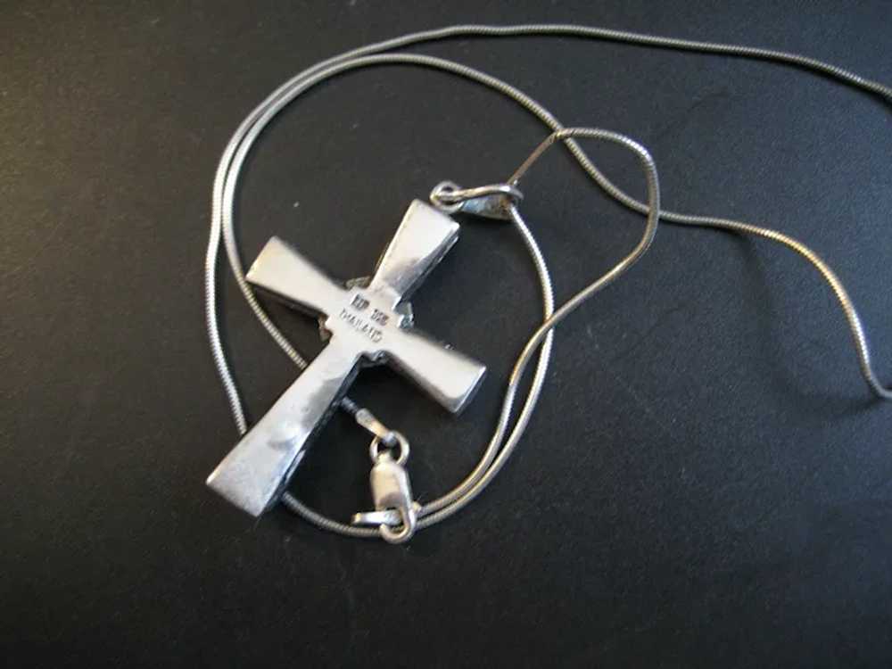 Vintage Sterling Silver Onyx Cross Pendant Neckla… - image 3