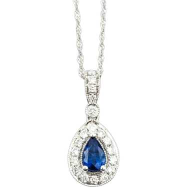 .63ct Blue sapphire & Diamond Pendant In White Go… - image 1