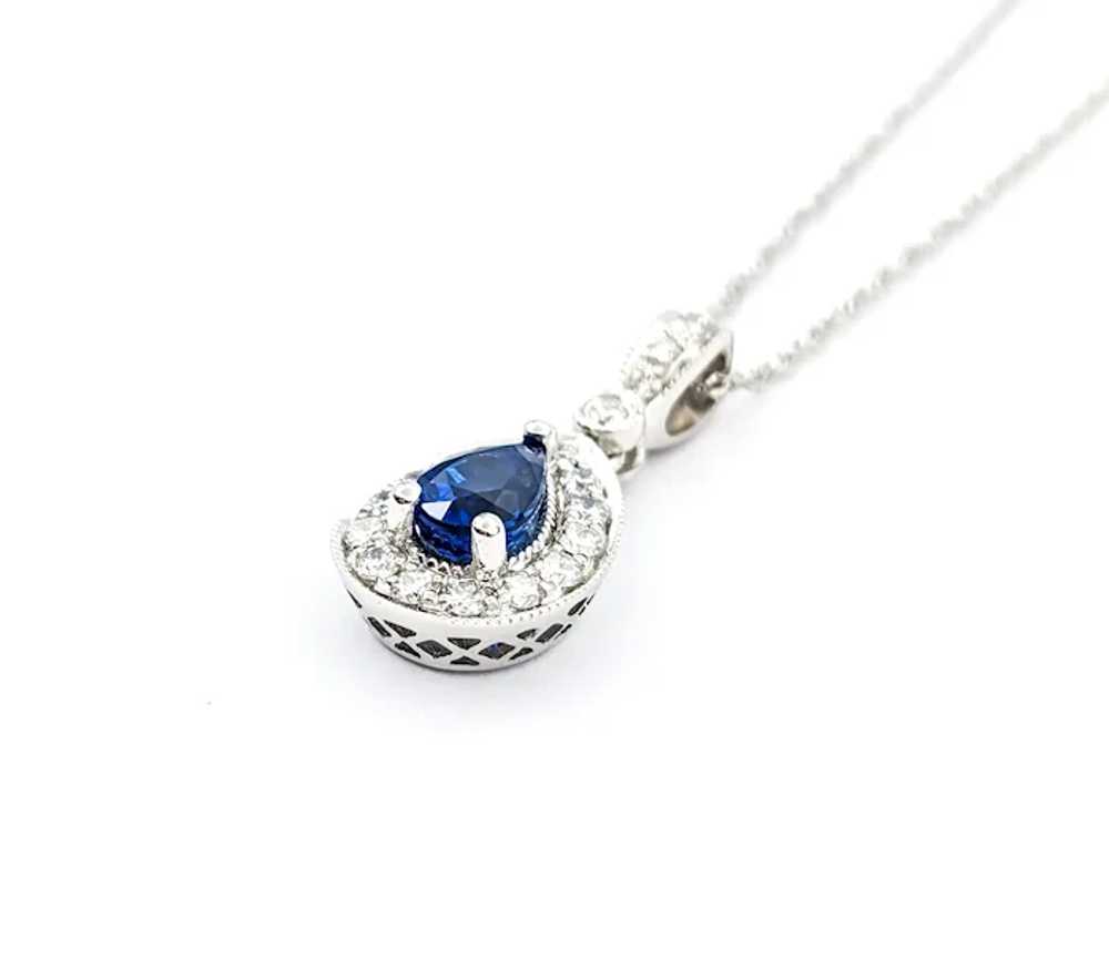 .63ct Blue sapphire & Diamond Pendant In White Go… - image 4
