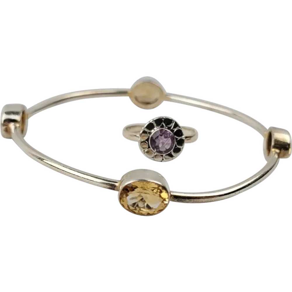 Sterling Silver Citrine Bangle with Amythest Ring - image 1