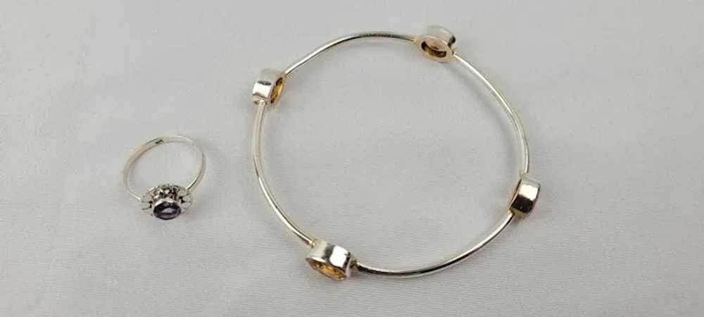 Sterling Silver Citrine Bangle with Amythest Ring - image 3