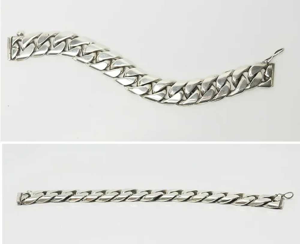 Heavy vintage silver curb chain 7" long bracelet … - image 2