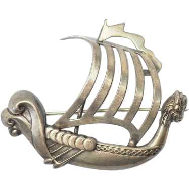 Viking ship vintage sterling silver brooch pin by… - image 1