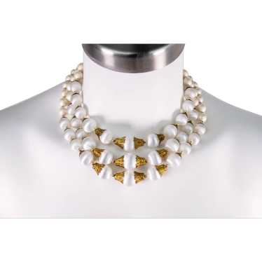 White bead multi layer necklace, super chunky acce
