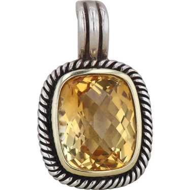 Sterling Silver Citrine and 14k Gold Faceted Cush… - image 1