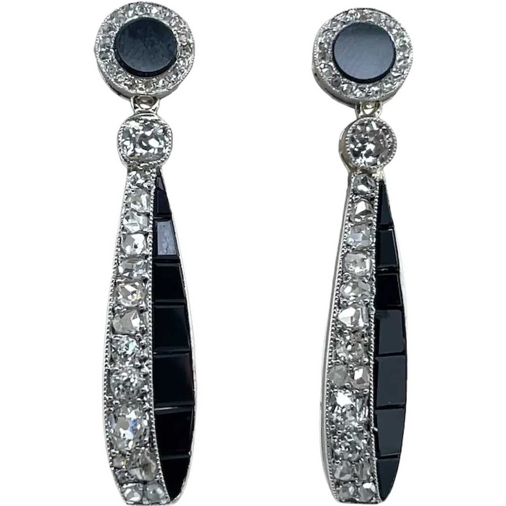 Art Deco Platinum and Onyx Earring - image 1