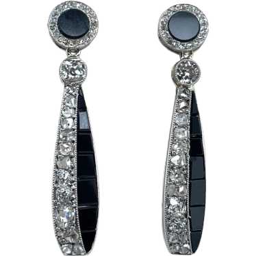 Art Deco Platinum and Onyx Earring