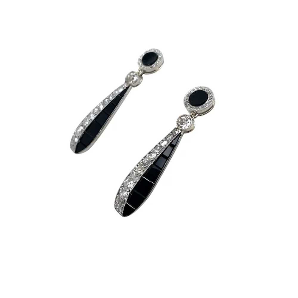 Art Deco Platinum and Onyx Earring - image 3