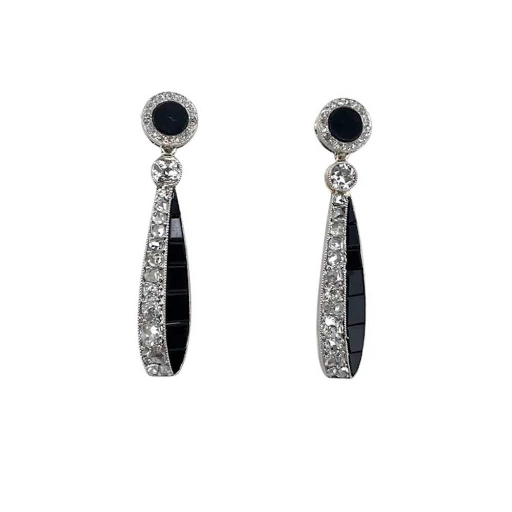 Art Deco Platinum and Onyx Earring - image 4