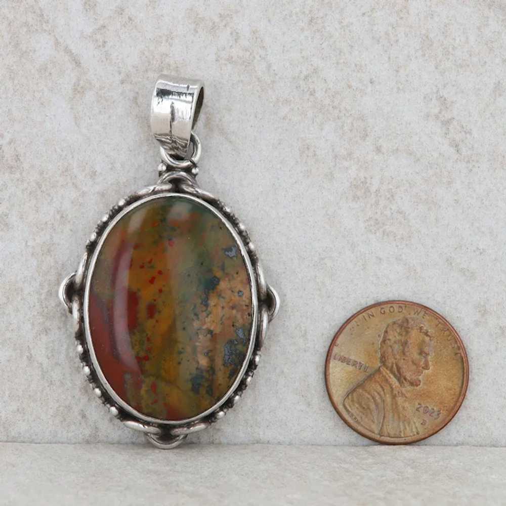 Sterling Silver Jasper Oval Filigree Pendant - image 2