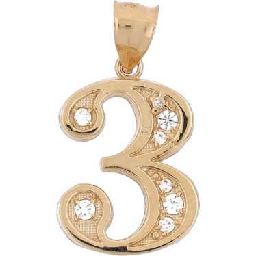 Number 3 Charm Pendant 10K Yellow Gold Cubic Zirc… - image 1