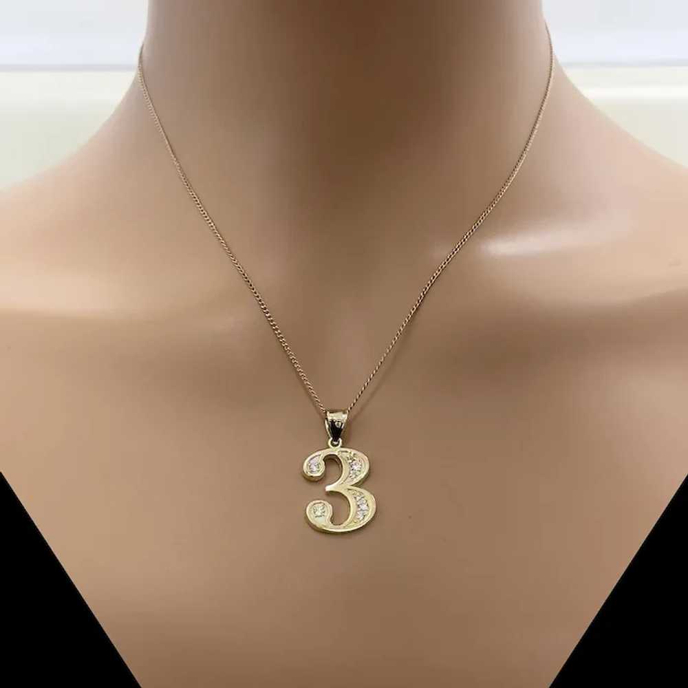 Number 3 Charm Pendant 10K Yellow Gold Cubic Zirc… - image 2