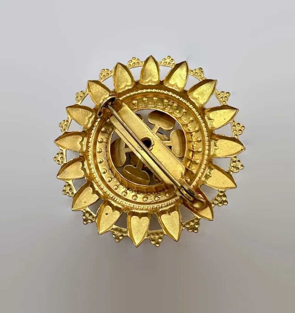 Vintage Brooch, Flower, Victorian Revival, Gold T… - image 4