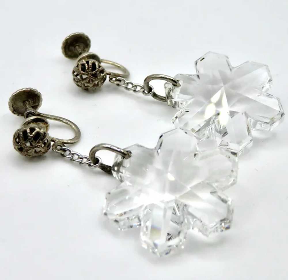 Deco Large Snowflake Sterling Earrings - image 3