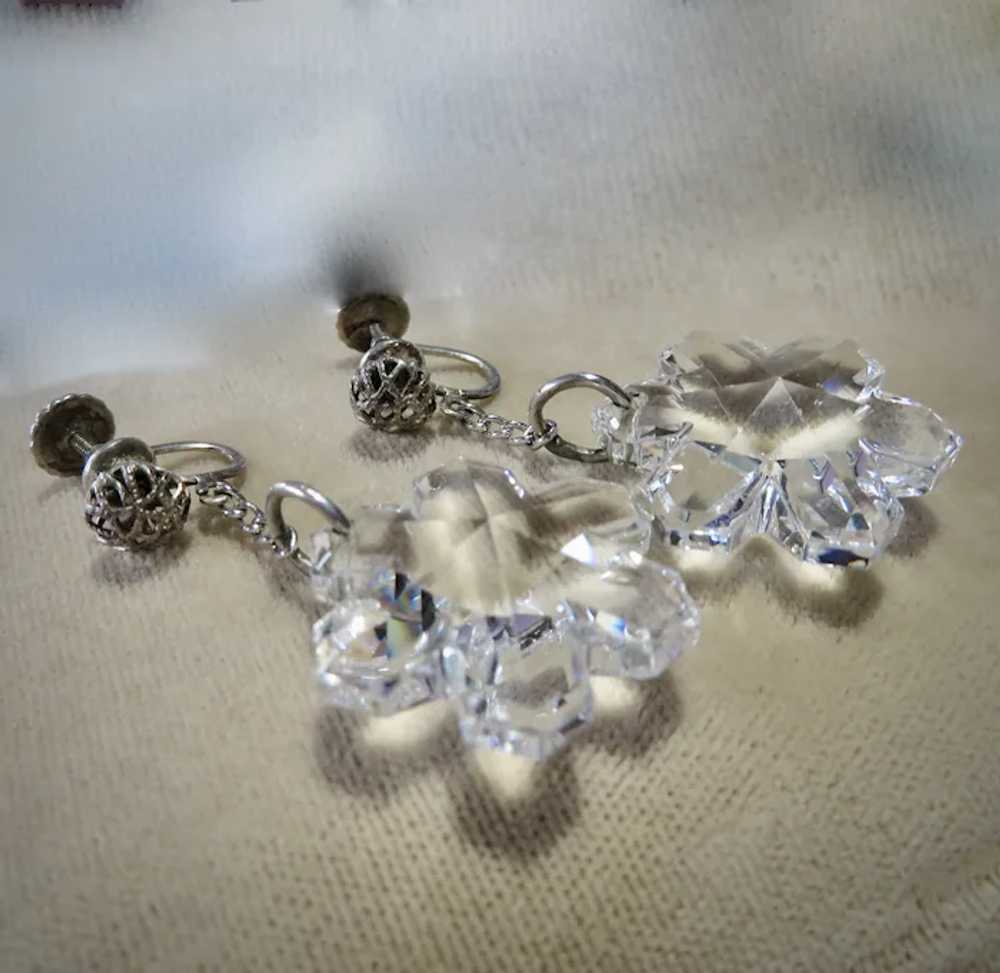 Deco Large Snowflake Sterling Earrings - image 5
