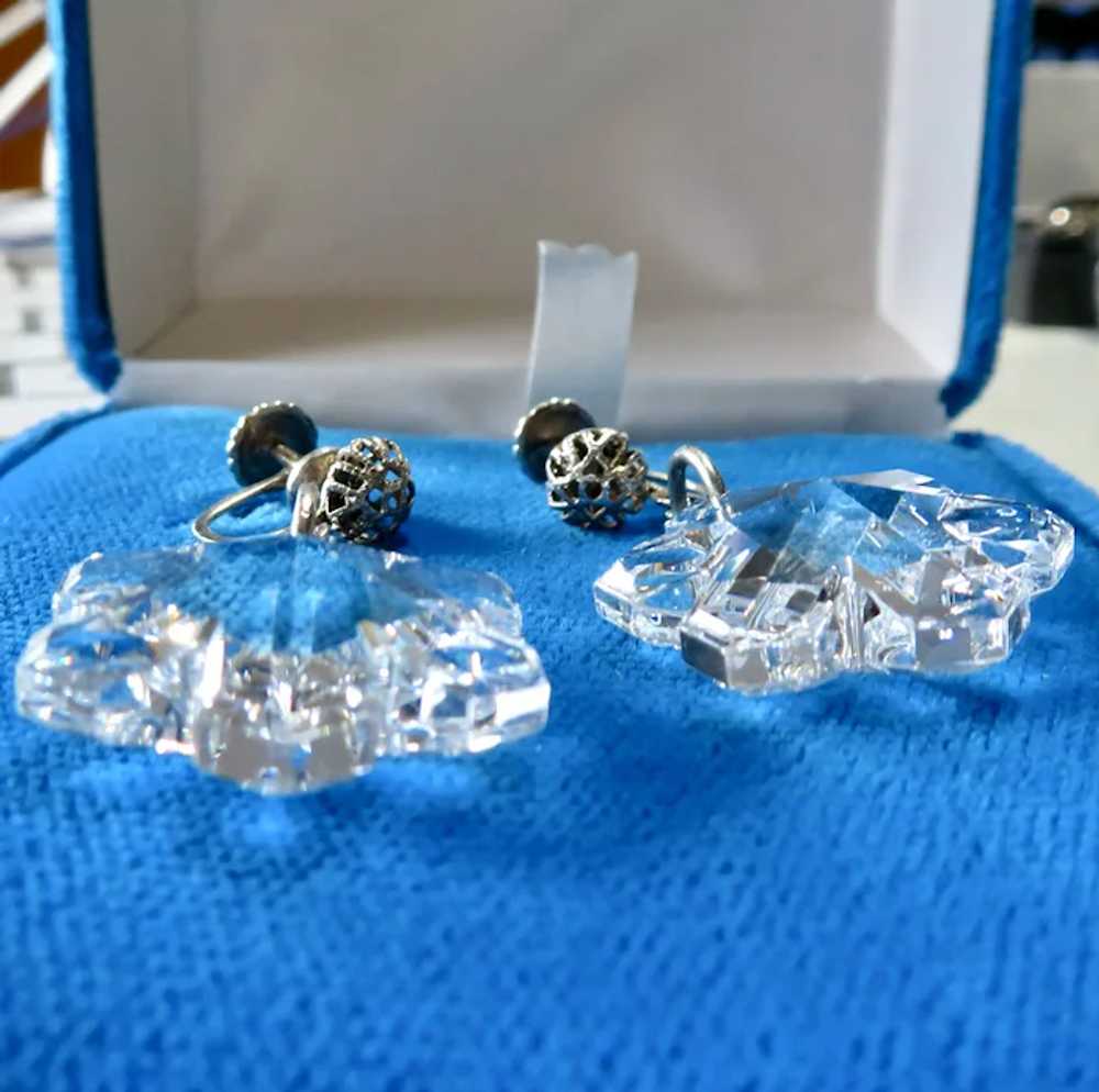 Deco Large Snowflake Sterling Earrings - image 6