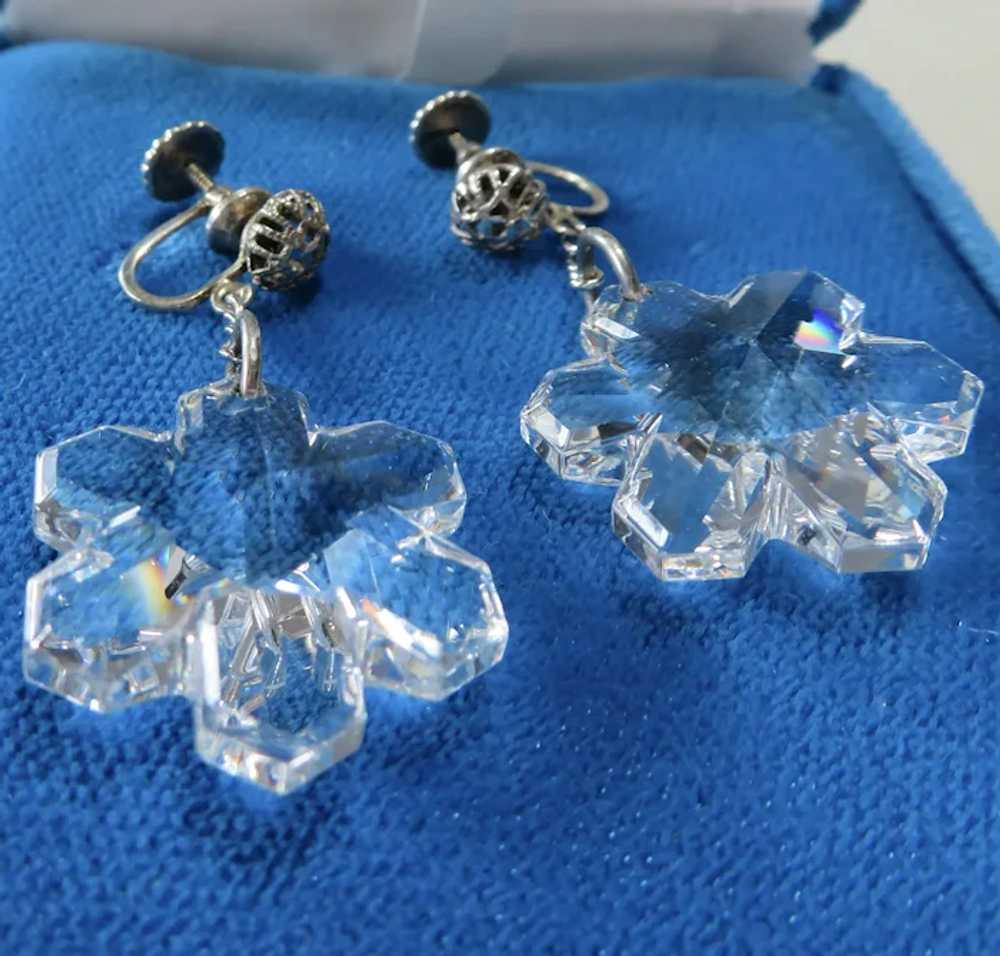 Deco Large Snowflake Sterling Earrings - image 7