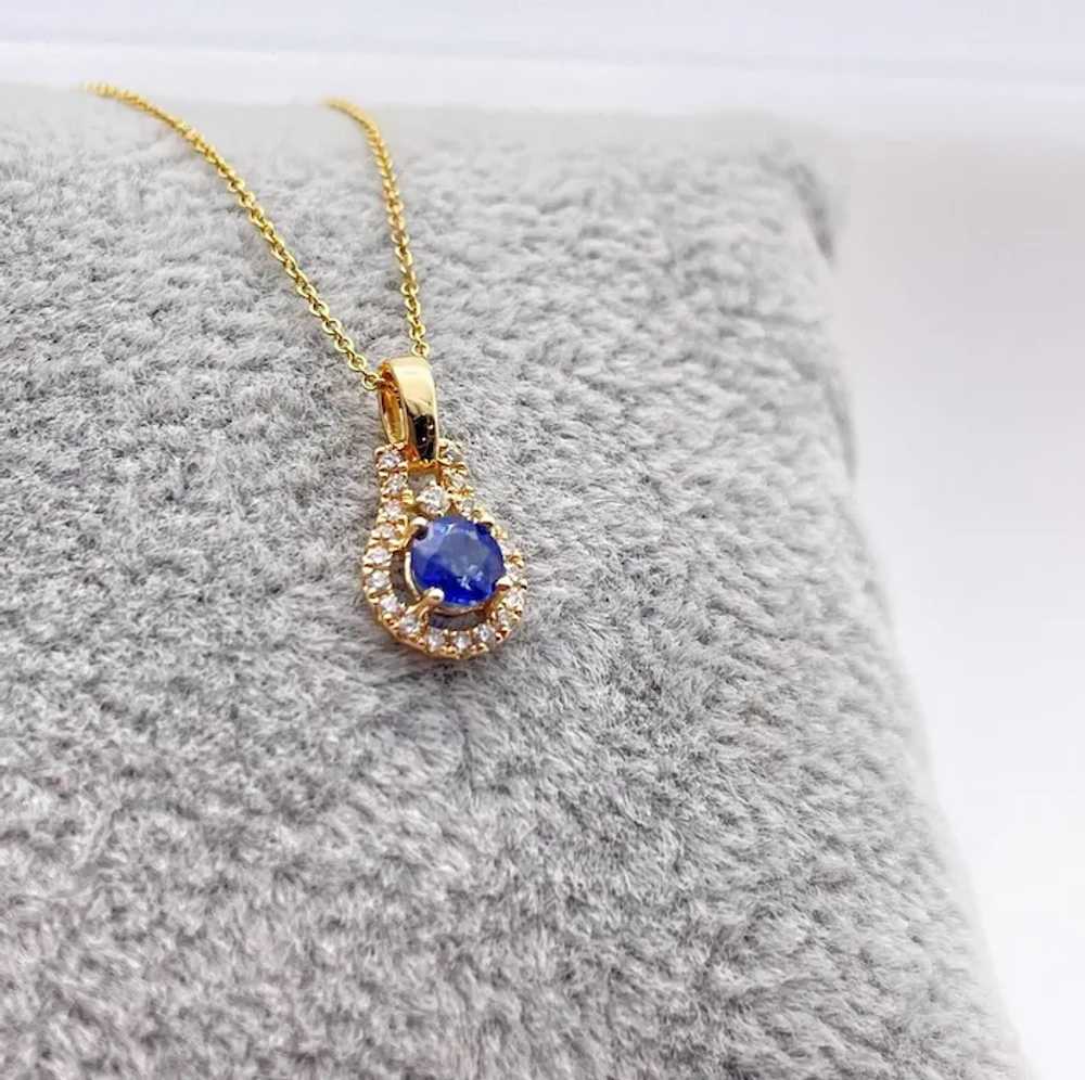 Blue Sapphire Pendant w Earth Mined Diamonds in S… - image 10