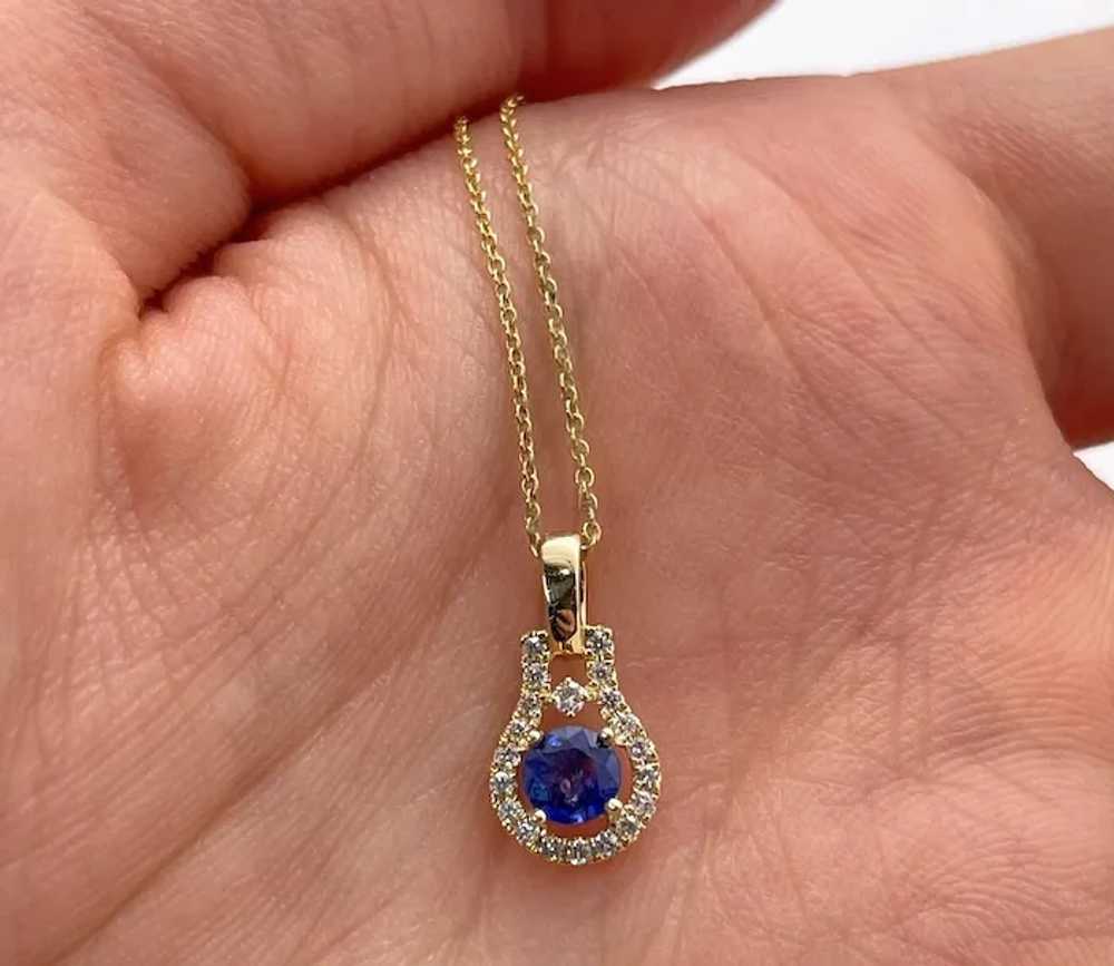 Blue Sapphire Pendant w Earth Mined Diamonds in S… - image 8