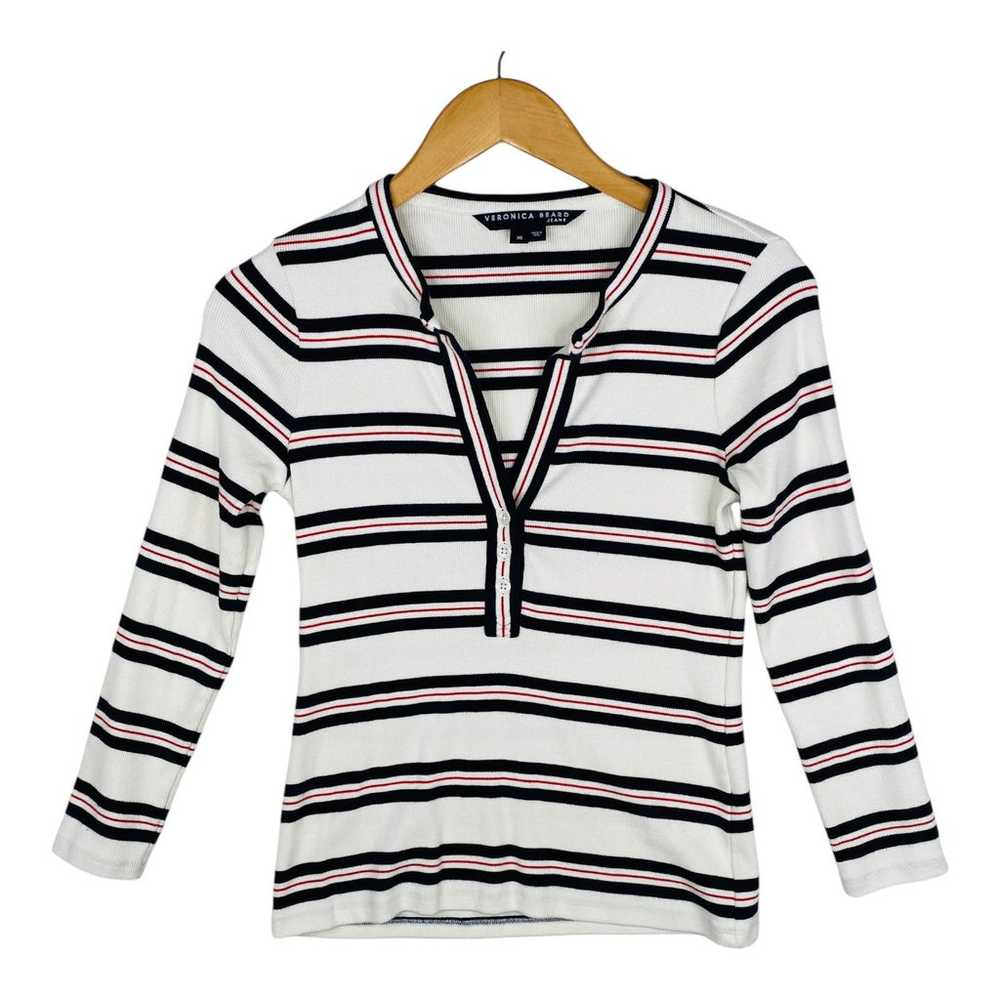 VERONICA BEARD Melva Cream Red & Black Striped Lo… - image 1