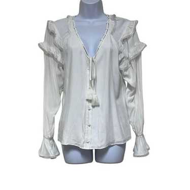 Parker Womens Small Button Up Blouse Ivory Ruffle… - image 1