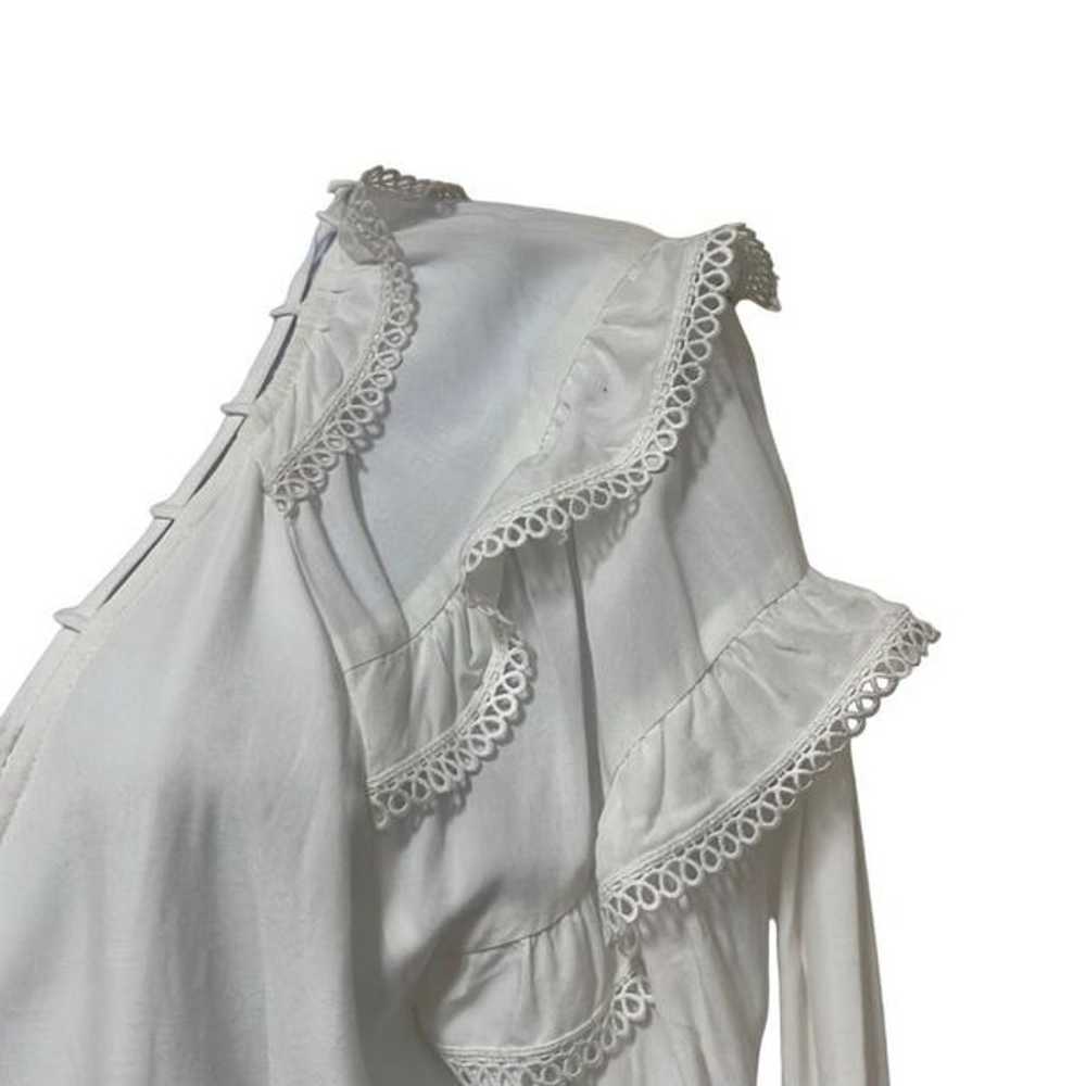 Parker Womens Small Button Up Blouse Ivory Ruffle… - image 3