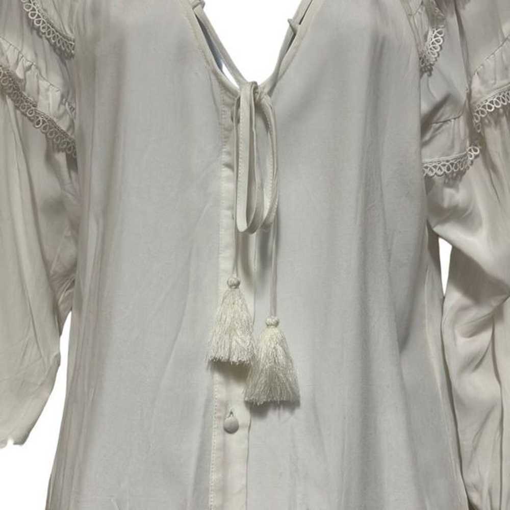 Parker Womens Small Button Up Blouse Ivory Ruffle… - image 4