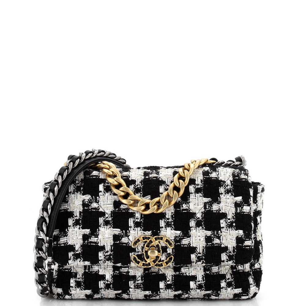 Chanel 19 Flap Bag Quilted Houndstooth Tweed and … - image 1