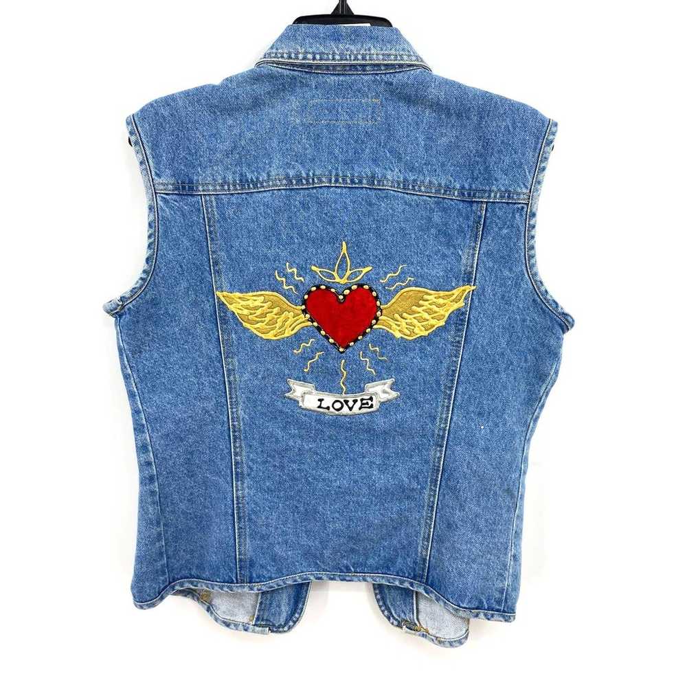 VTG Leslie Hamel Jeans Vest Custom Love Heart Ang… - image 1