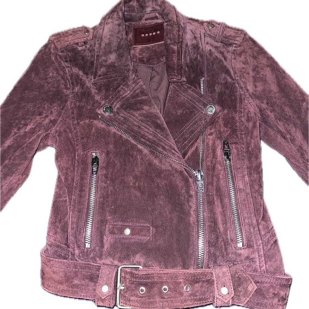 Blank NYC Leather Suede Moto Jacket Burgundy Brow… - image 2