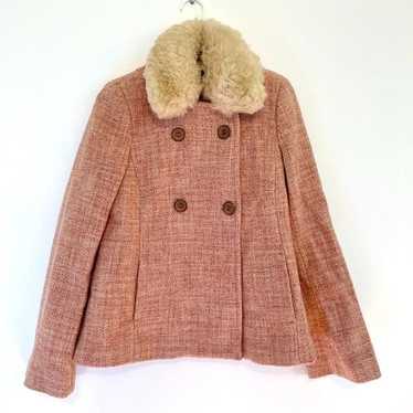 FRENCH CONNECTION Pink Cream Tweed Faux Fur Collar