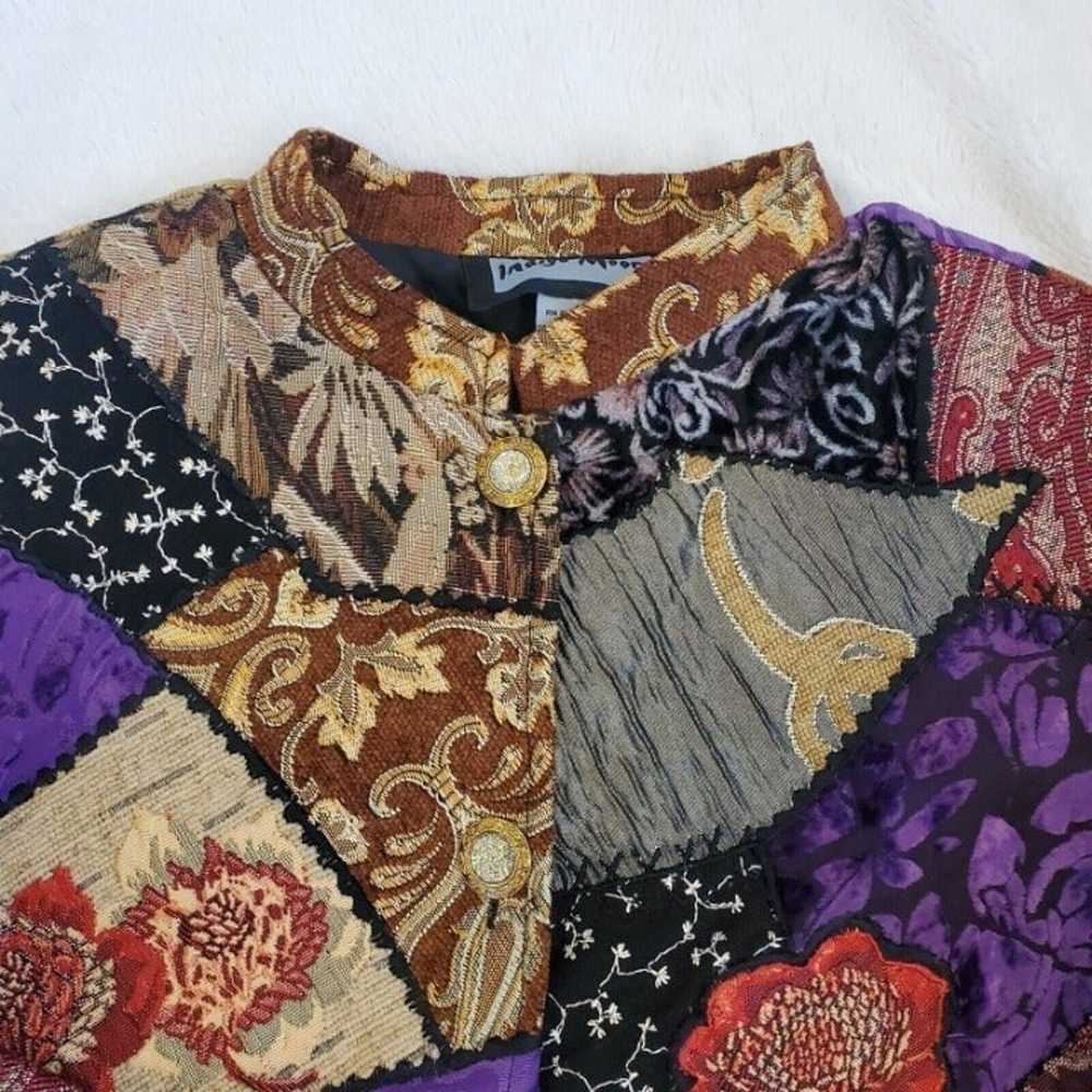 Vintage 90s Patchwork Tapestry Velvet Artsy Jacke… - image 4