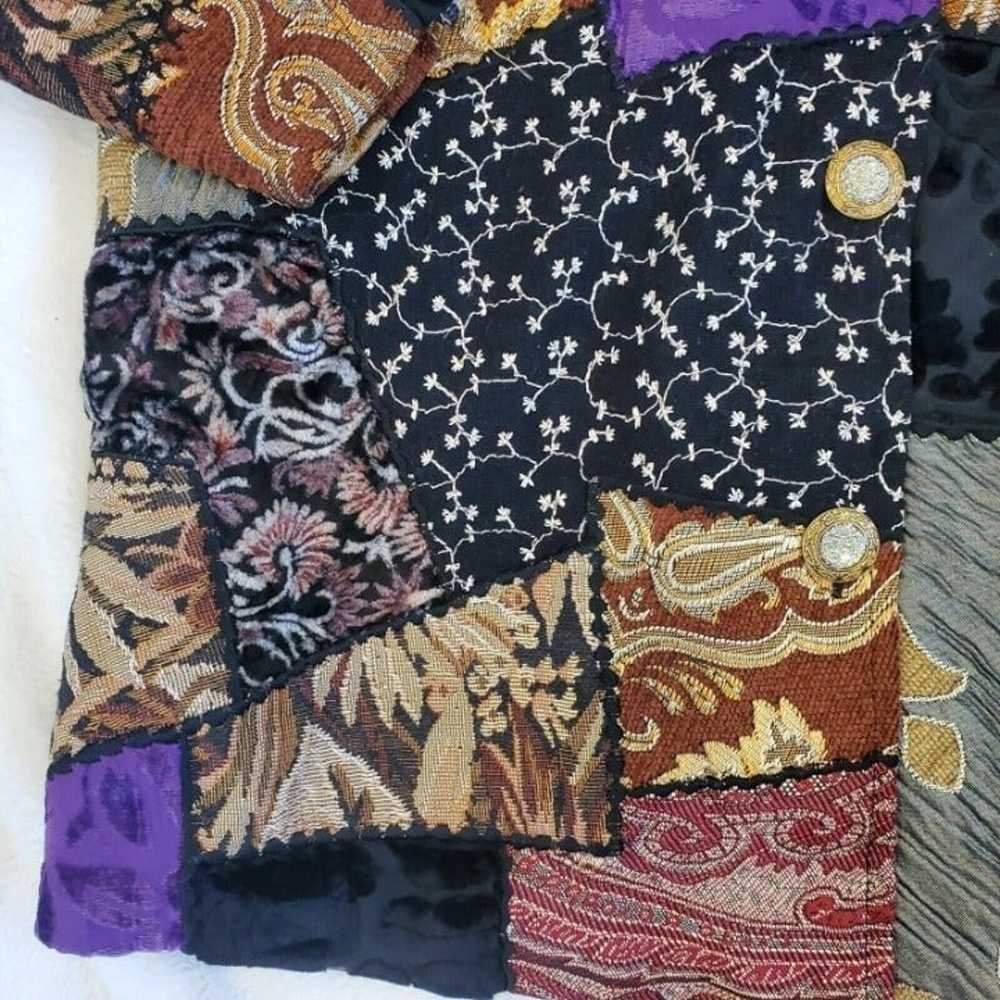 Vintage 90s Patchwork Tapestry Velvet Artsy Jacke… - image 5