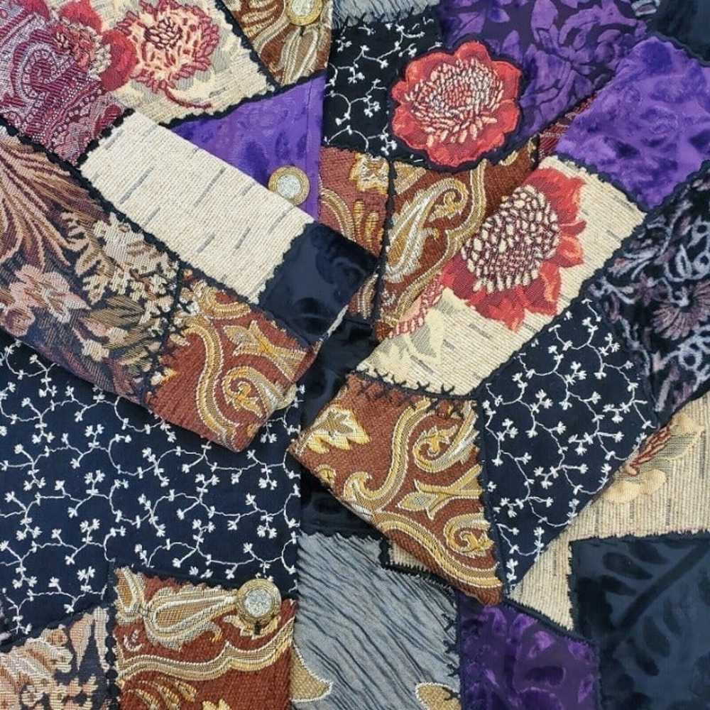Vintage 90s Patchwork Tapestry Velvet Artsy Jacke… - image 7
