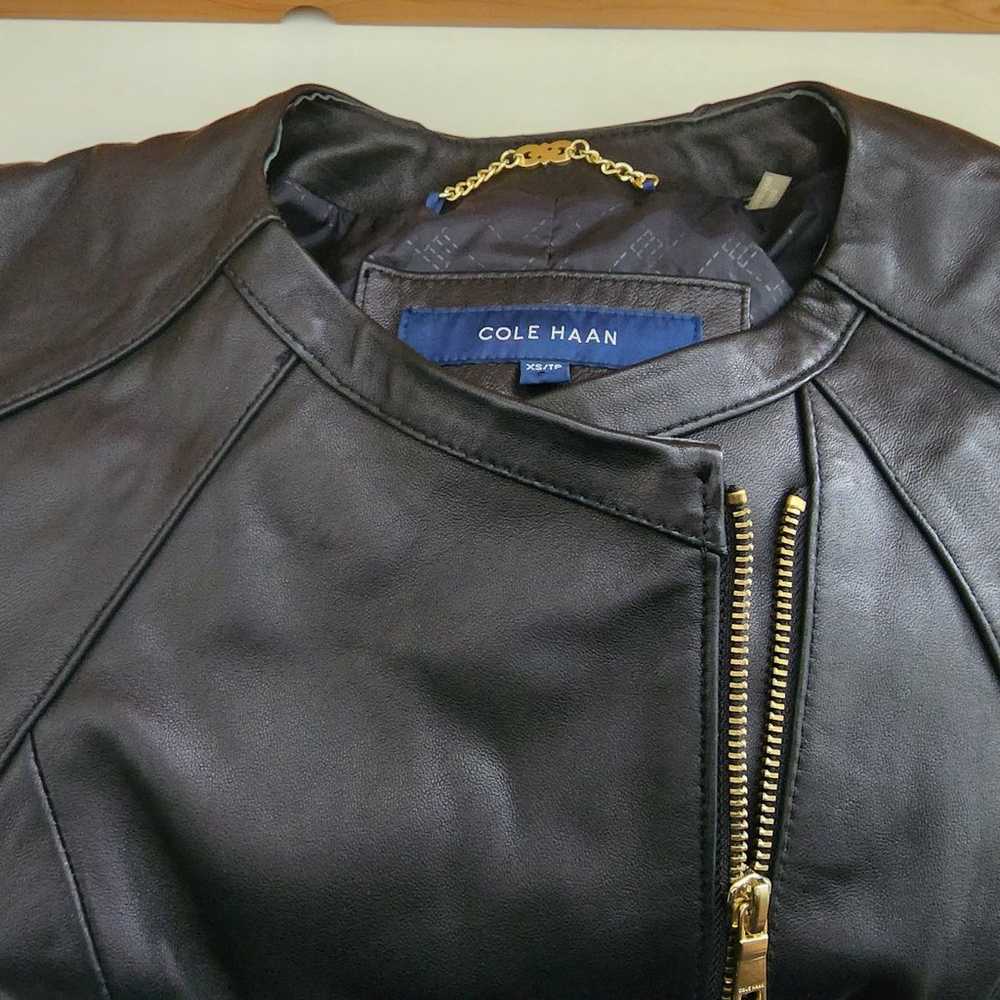 Cole Haan Leather Jacket, Black color, Size XS/TP - image 4