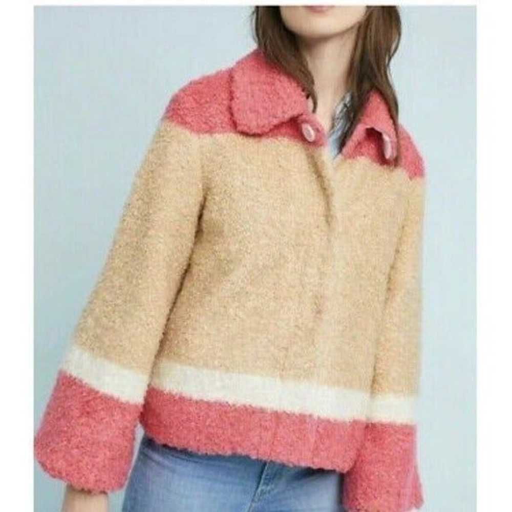 Anthropologie Sherpa pink/tan teddy jacket - image 1