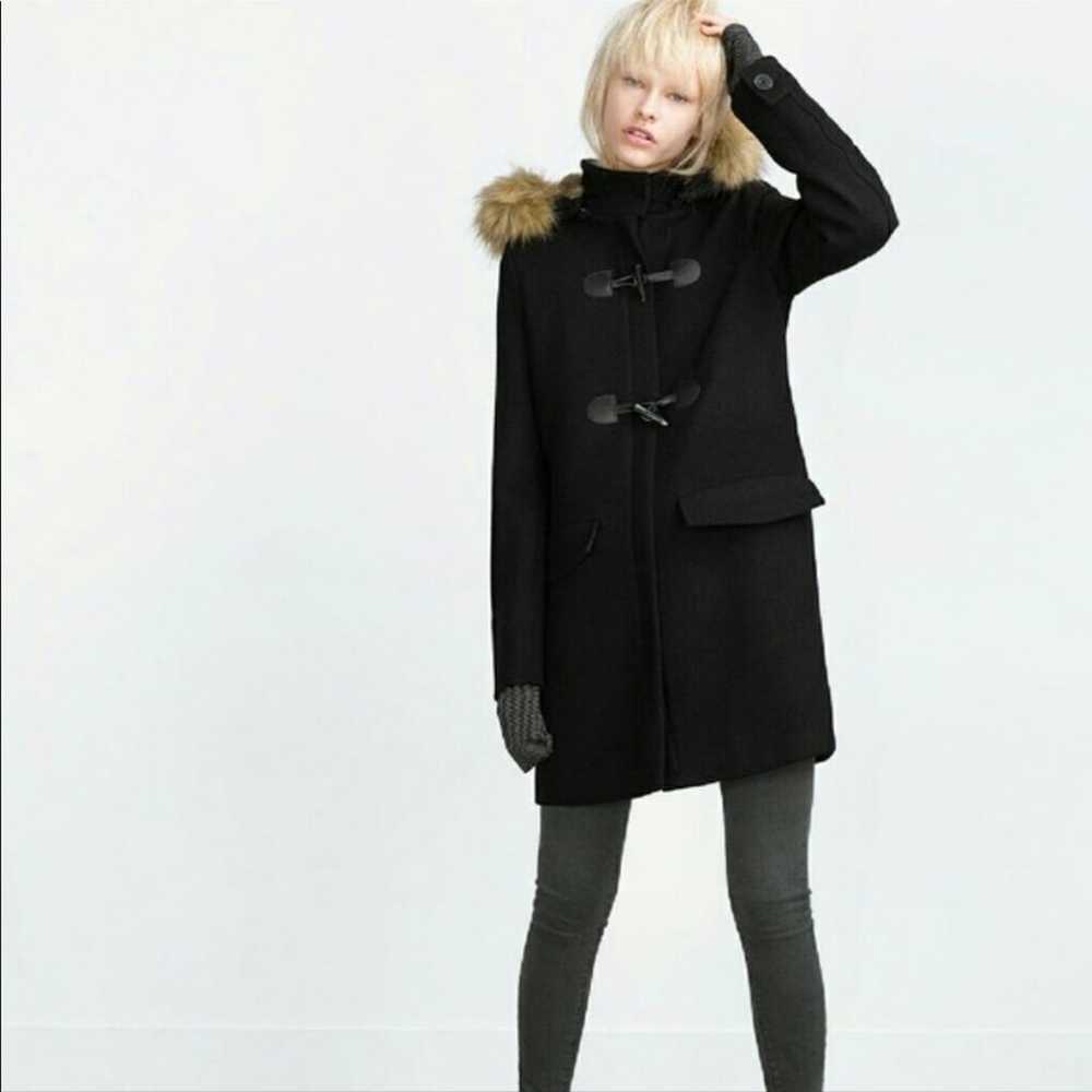 Zara Black Faux Fur Hood Duffel Coat - image 1