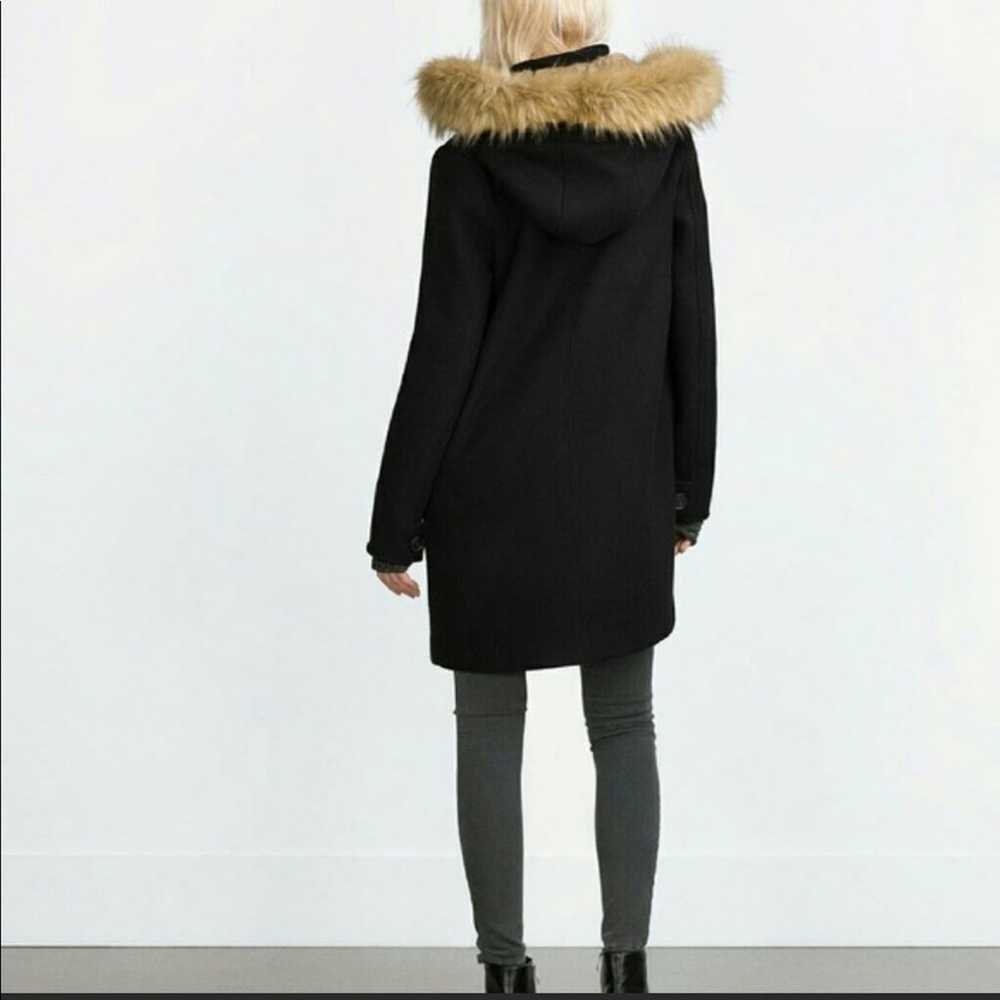 Zara Black Faux Fur Hood Duffel Coat - image 2