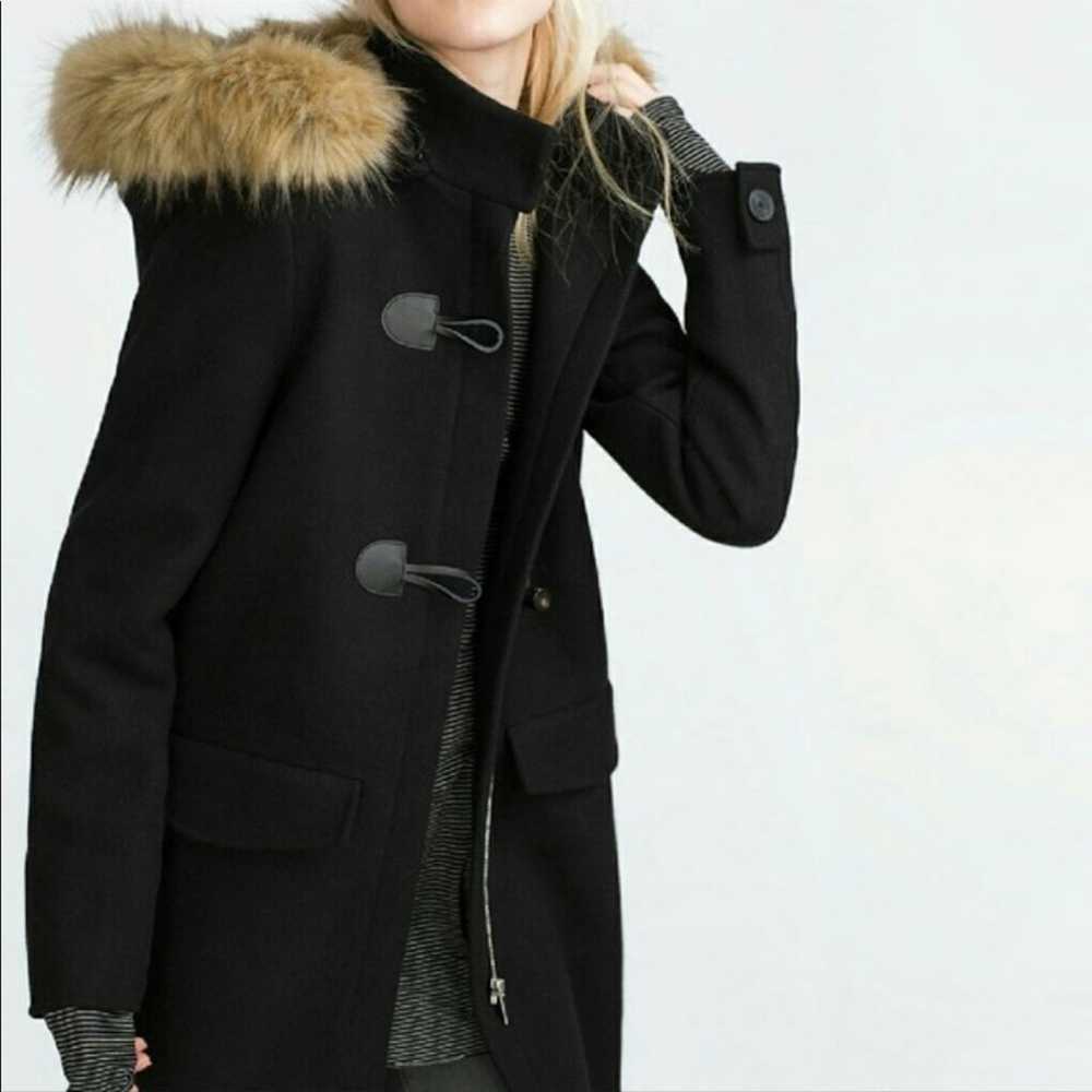 Zara Black Faux Fur Hood Duffel Coat - image 3