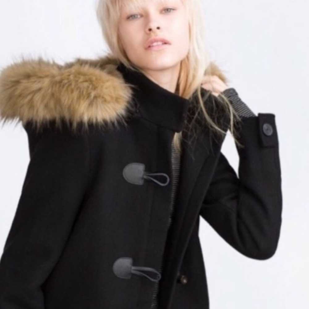 Zara Black Faux Fur Hood Duffel Coat - image 4