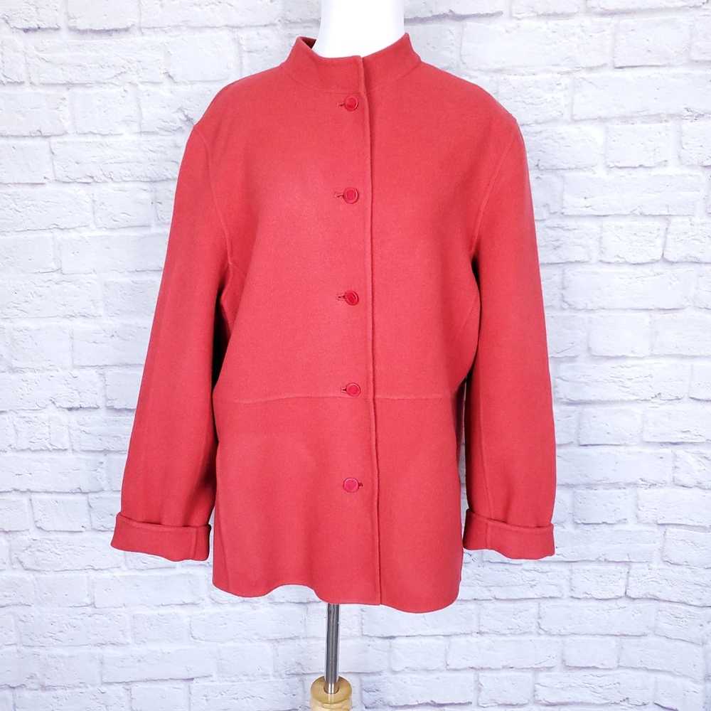 Eileen Fisher Coral Red Felted Wool Jacket Button… - image 1