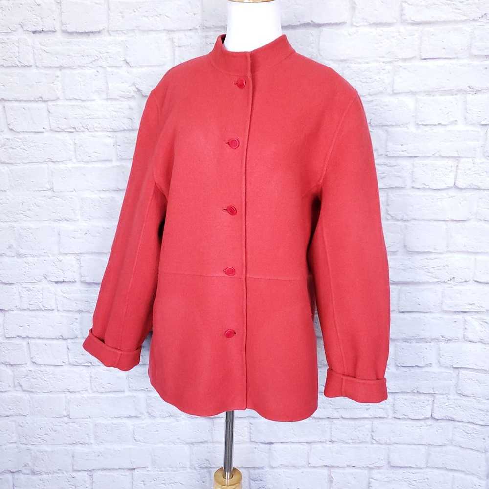 Eileen Fisher Coral Red Felted Wool Jacket Button… - image 7