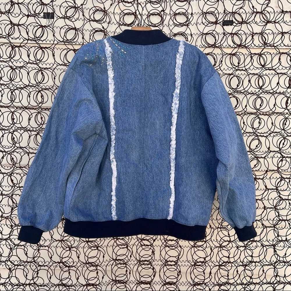 Vintage 90s handmade denim jean bomber jacket wit… - image 4